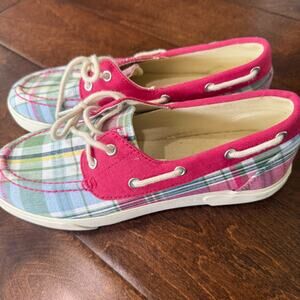Ralph Lauren Boat Shoes Sz 8.5 B women’s Breeana Sneakers Plaid Pink Multicolor